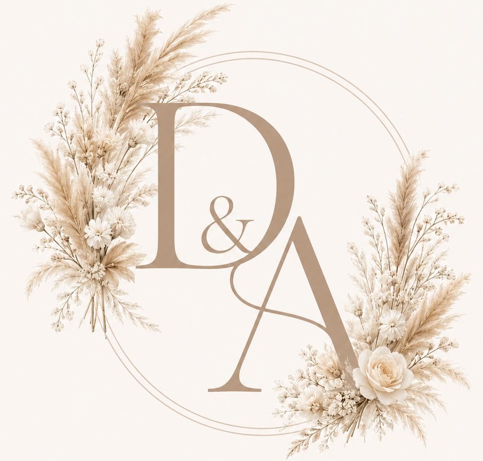 D & A monogram with pampas grass and dried florals